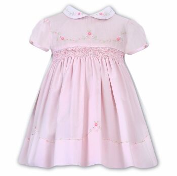 Girls Sarah Louise Heritage Collection Dress C7100 Pink and White Short Sleeve