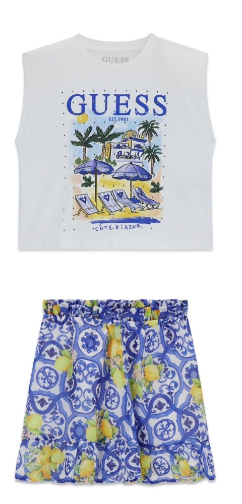 *New For SS26 Girls Guess Oversize T Shirt and Skirt Set J6GI12 J6GD08