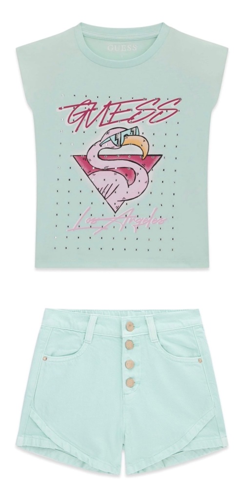 *New For SS26 Girls Guess T Shirt and Shorts Set J6GI12 J6GD12