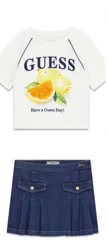 *New For SS26 Girls Guess T Shirt and Skirt Set J6GI08 J6GD33