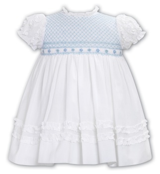 Girls Sarah Louise Dress 013619 White and Blue