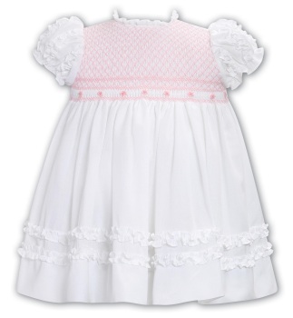 Girls Sarah Louise Dress 013619 White and Pink