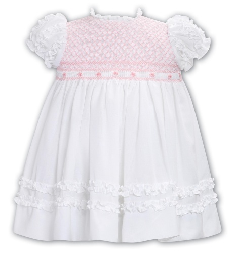 Girls Sarah Louise Dress 013619 White and Pink