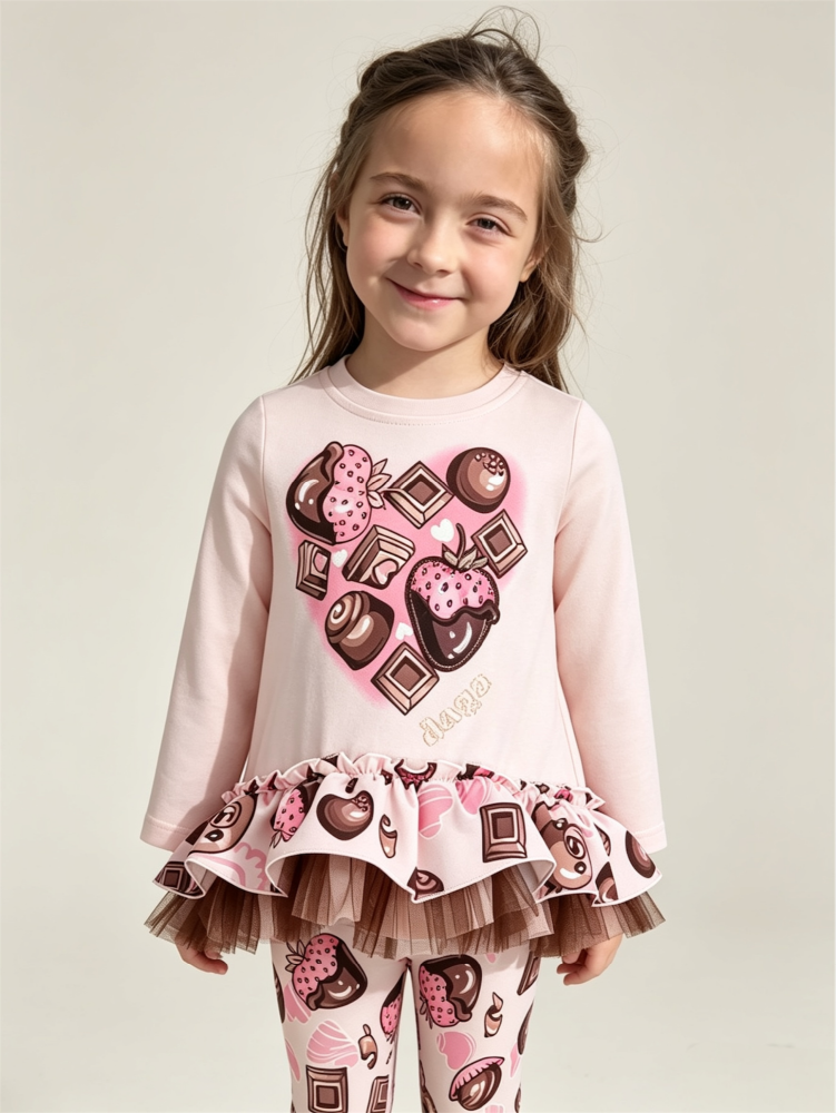 **PRE ORDER Girls Daga Chocolate Teddy Top and Leggings Set 10789 10790