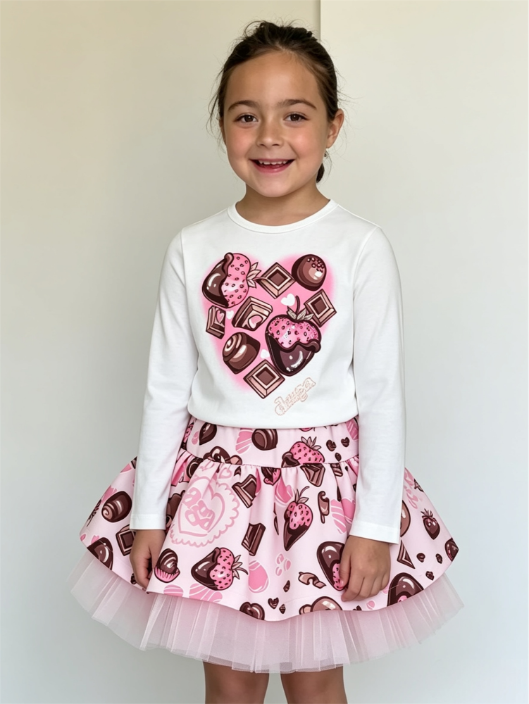 **PRE ORDER Girls Daga Chocolate Teddy Top and Skirt Set 10777 10783