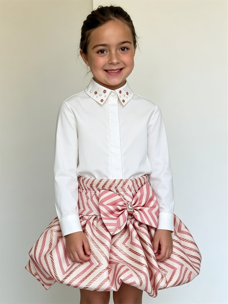 **PRE ORDER Girls Daga Sparkle Blush Blouse and Skirt Set 10722 10729