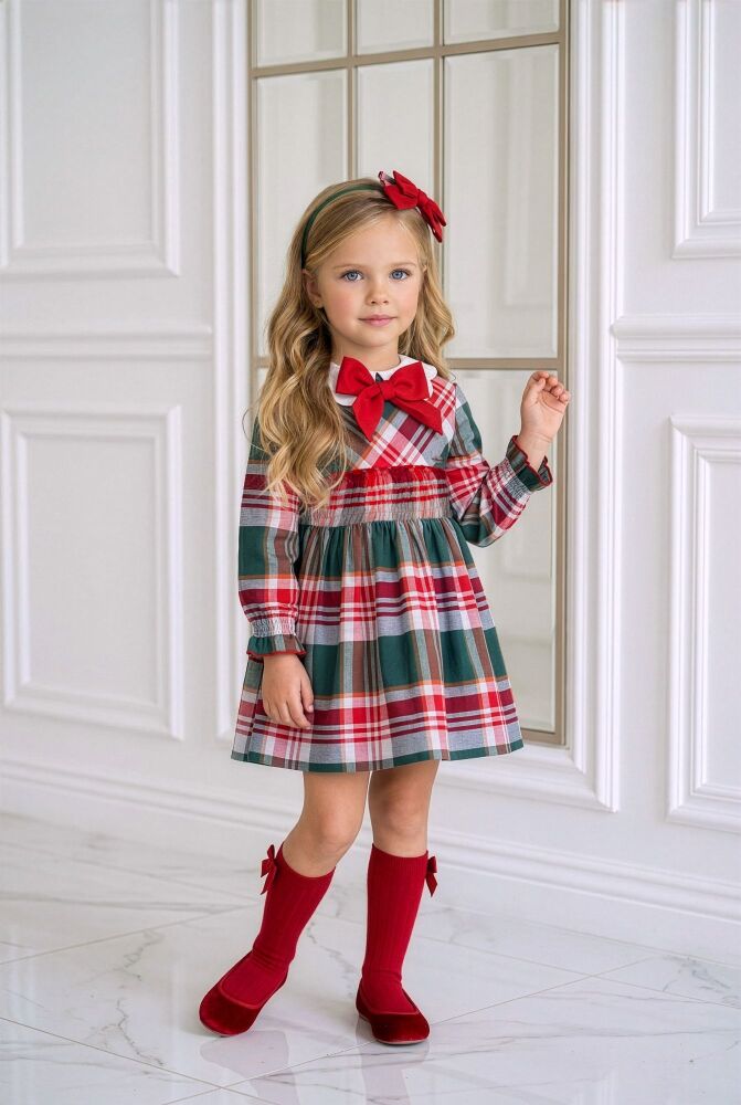 **PRE ORDER AW26 Girls Miranda Red and Green Tartan Dress 618