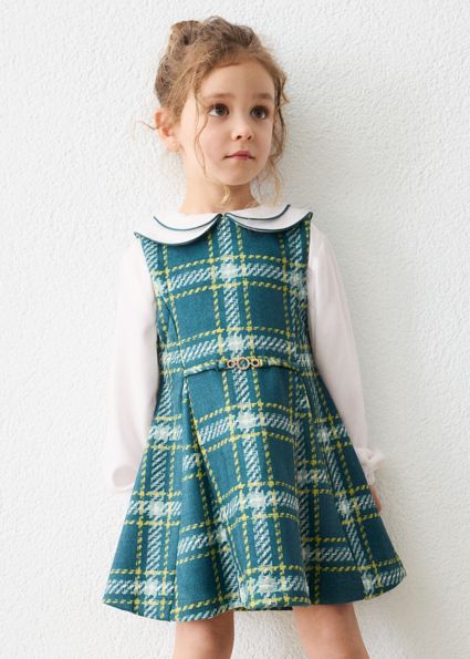 **PRE ORDER AW26 Girls Mayoral Pinafore Combined Dress 4925 Green 89
