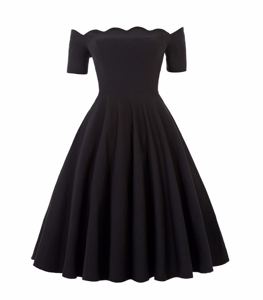 Liana luxury black off the shoulder full skirt vintage swing dress 