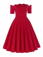 Liana luxury red off the shoulder full skirt vintage swing dress 