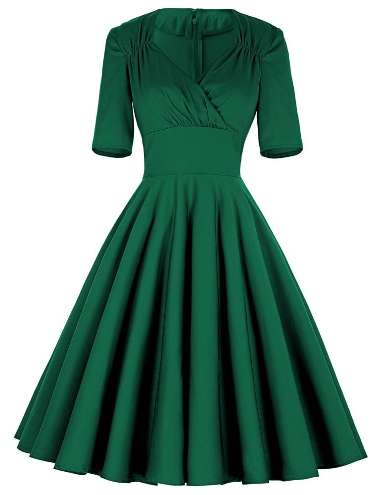 Belle luxury green 50's swing dress with sleeves