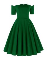 Liana luxury green off the shoulder full skirt vintage swing dress 