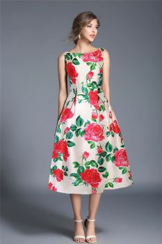 Dixie white and red floral occasion dress