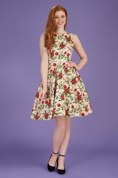 Collectif Dolores Bloom Pencil Dress Aubergine Plumb Floral Pinup Vintage UK
