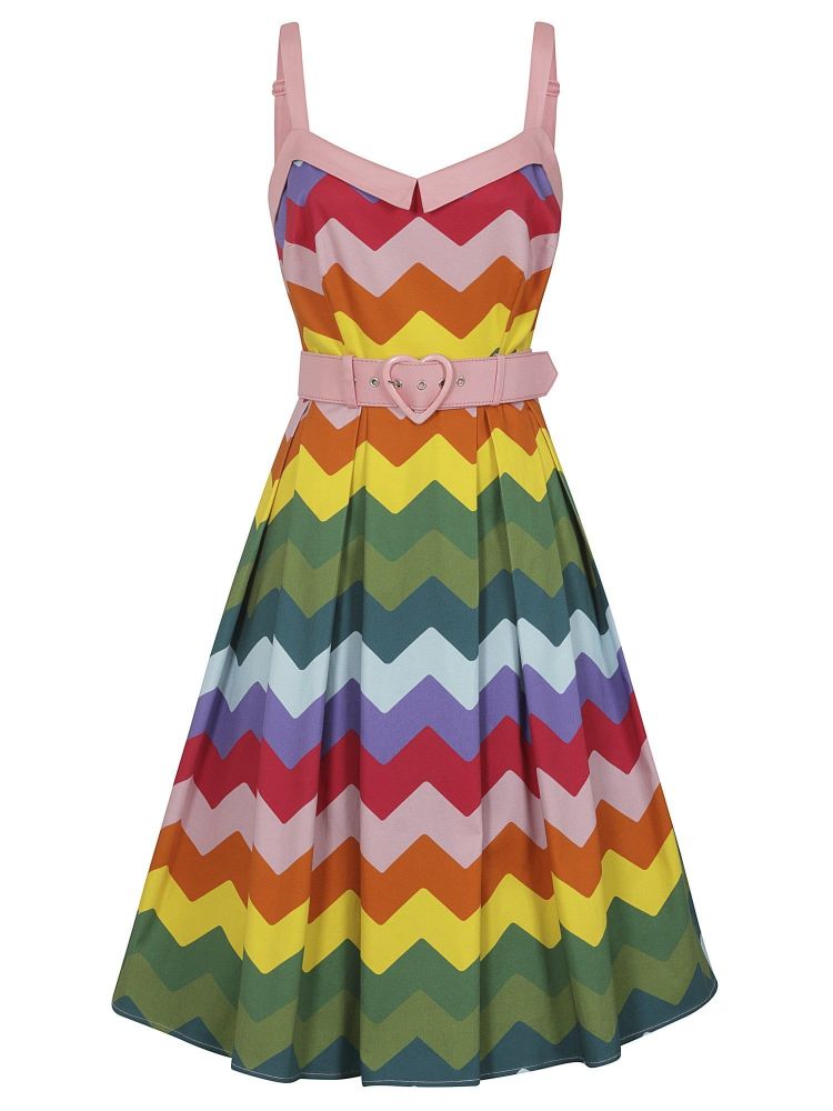 Collectif dorothy rainbow chevron swing dress