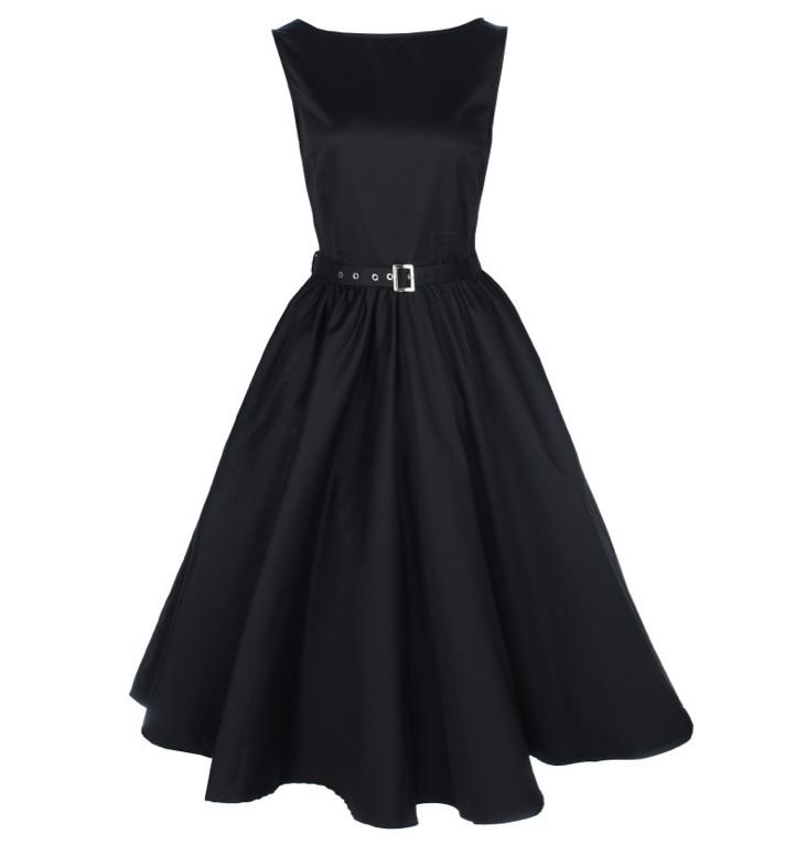 Black Audrey style full skirt rockabilly dress, 1950's style dress ...