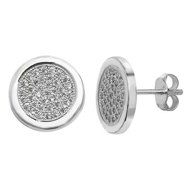 Silver Pave Disc Sparkling Stud Earrings