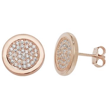 Rose Gold Pave Disc Sparkling Stud  Earrings