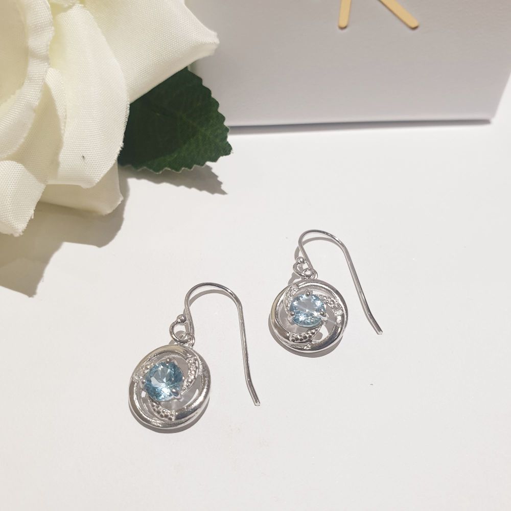 Blue Topaz & Diamond Drop Earrings