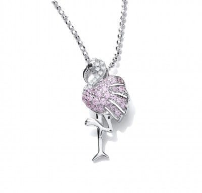 Silver and Pink CZ Flamingo Pendant - Cavendish French