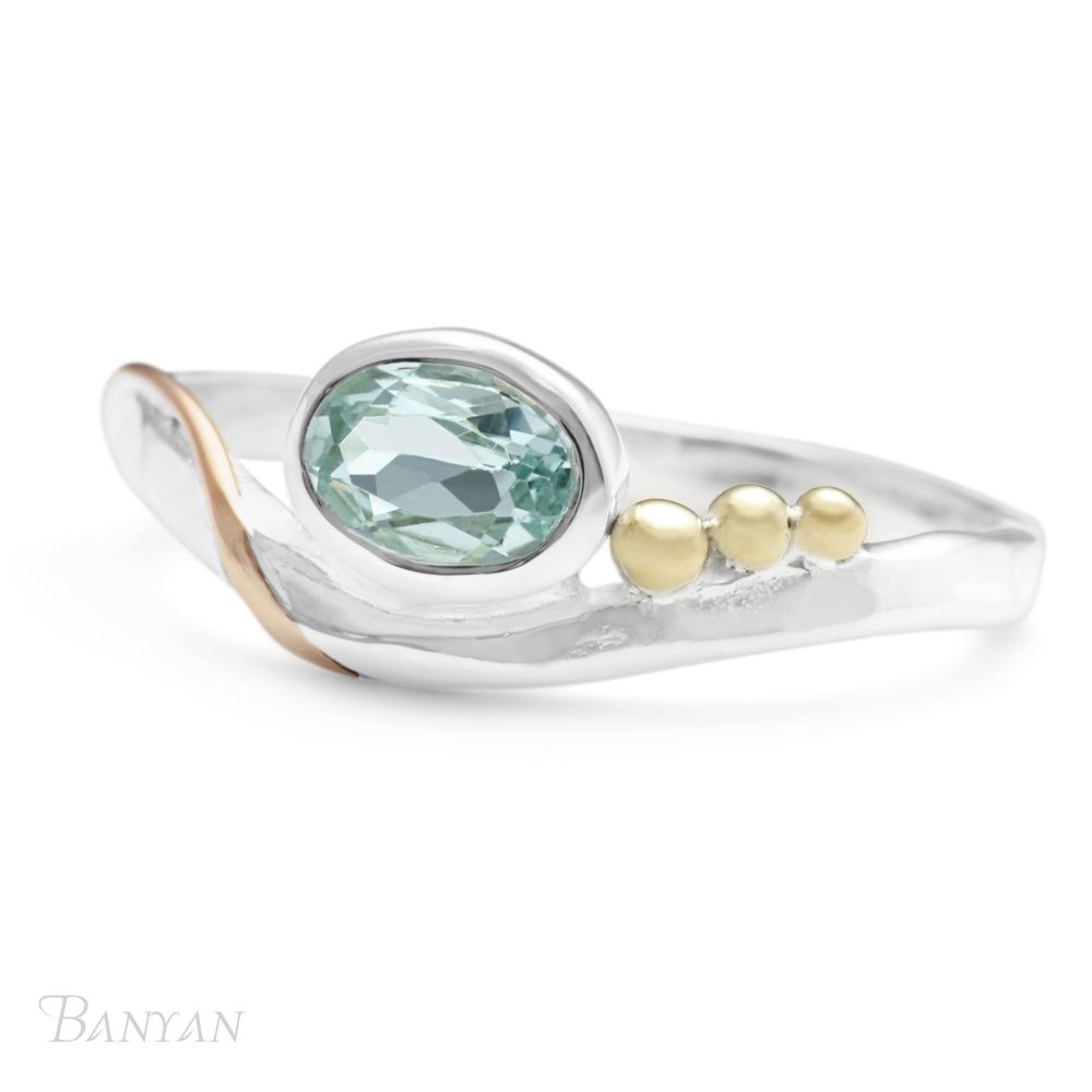 Banyan Dainty Faceted Oval Blue Topaz Ring