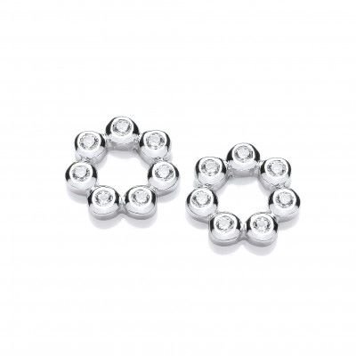 Silver and CZ Circle Design Earrings - Cavendish French