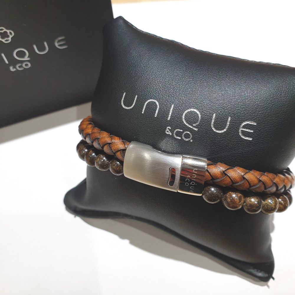 UNIQUE & CO - Antique Brown Leather & Tigers Eye Bracelet - B482ADB