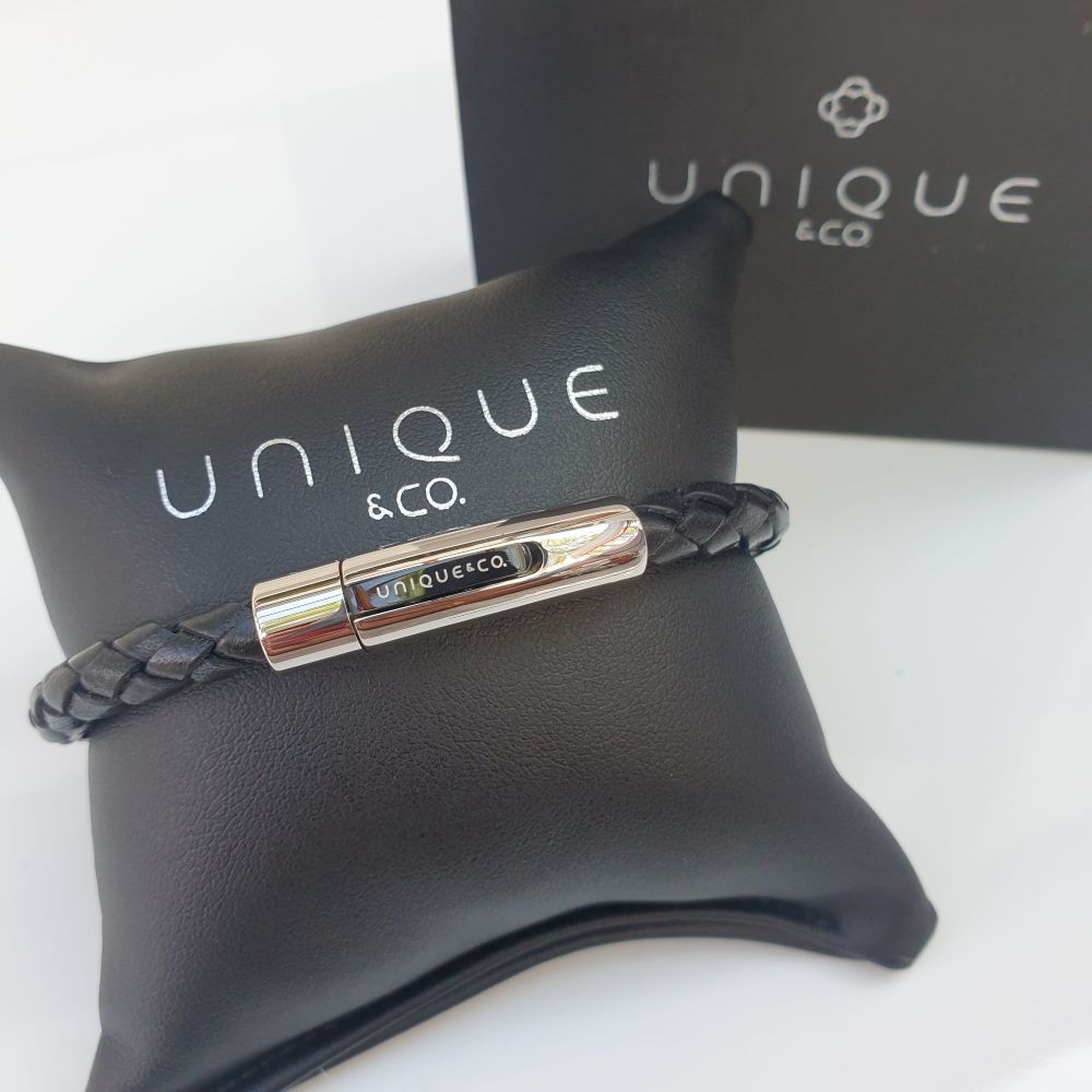 UNIQUE & CO - Black Leather Bracelet  - B170BL