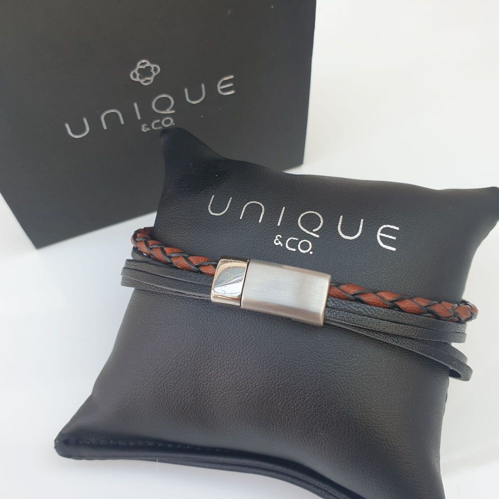 UNIQUE & CO Antique Dark Brown & Black Multi-strand Leather Bracelet - B445ADB