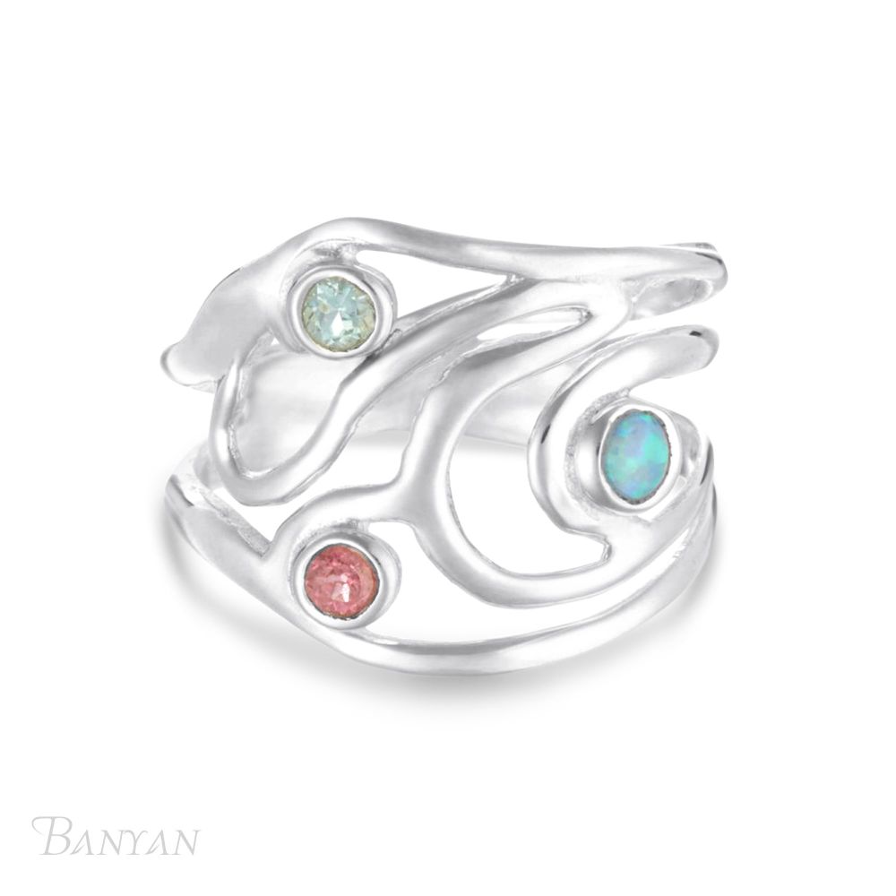 Banyan Swirly Stone Set Silver Ring