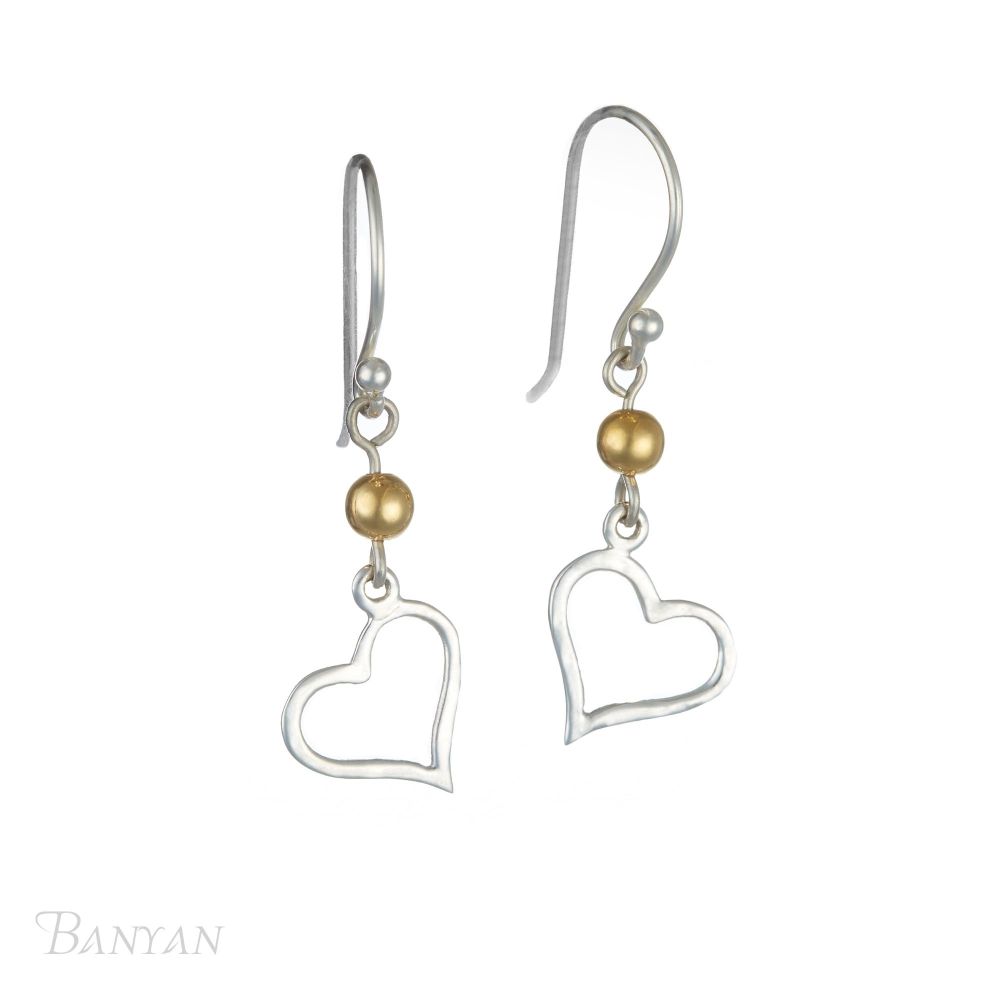Banyan Silver Heart Earring With Gold Bead