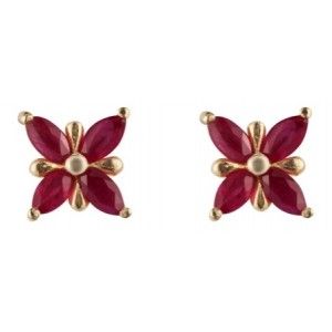 9ct Gold Ruby Floral Design Earrings