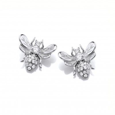 Cavendish French Silver and Cubic Zirconia Honey Bee Earrings