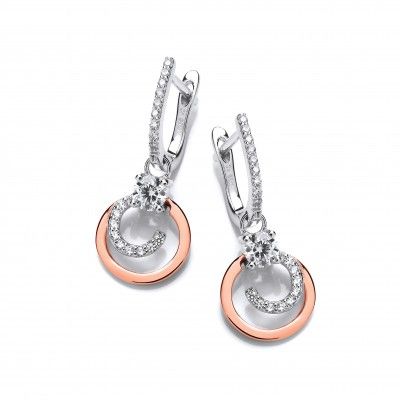 Cavendish French Silver, CZ and Rose Gold Swirl Drop Earrings