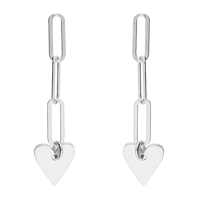 Silver Chain Link Drop With Hanging Heart