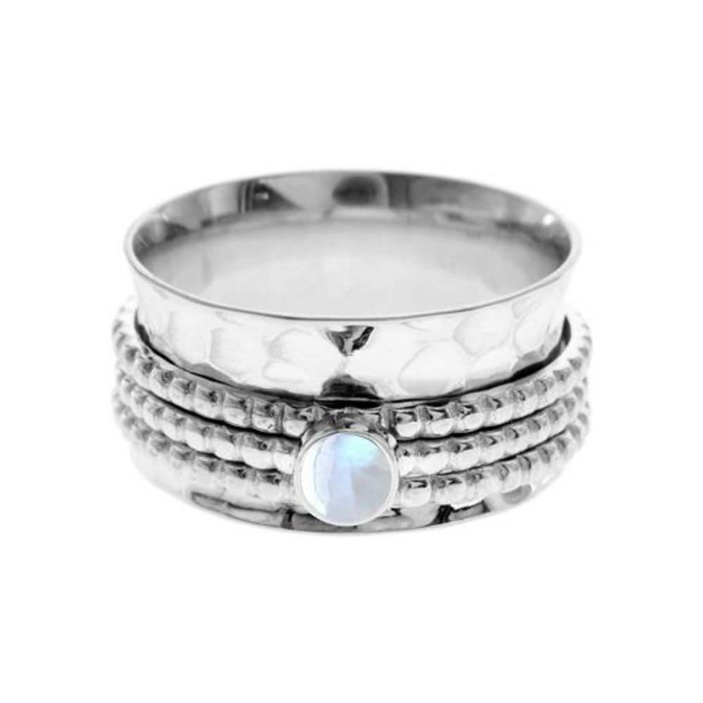 Triple Band Silver and Rainbow Moonstone Spinning Ring
