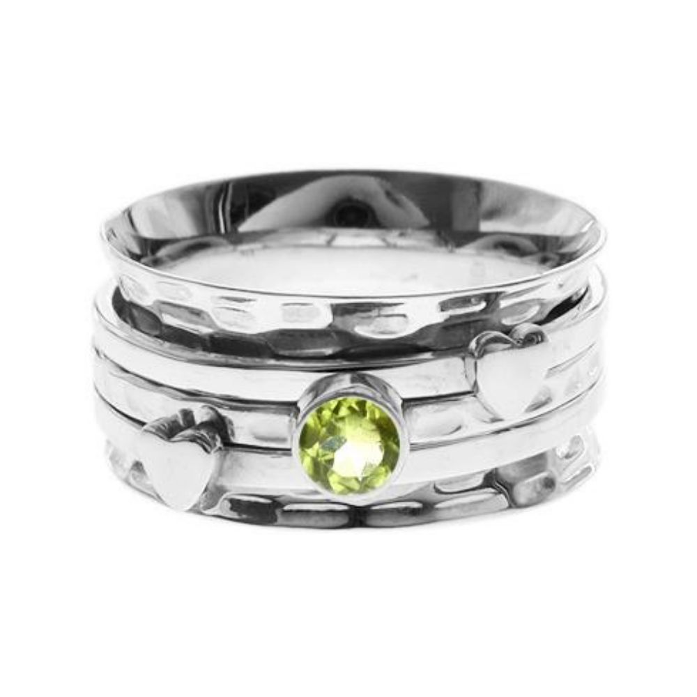 Silver and Peridot Heart Spinning Ring.
