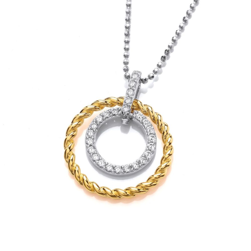 Silver, Gold & Cubic Zirconia Twist Pendant  & Chain - Cavendish French