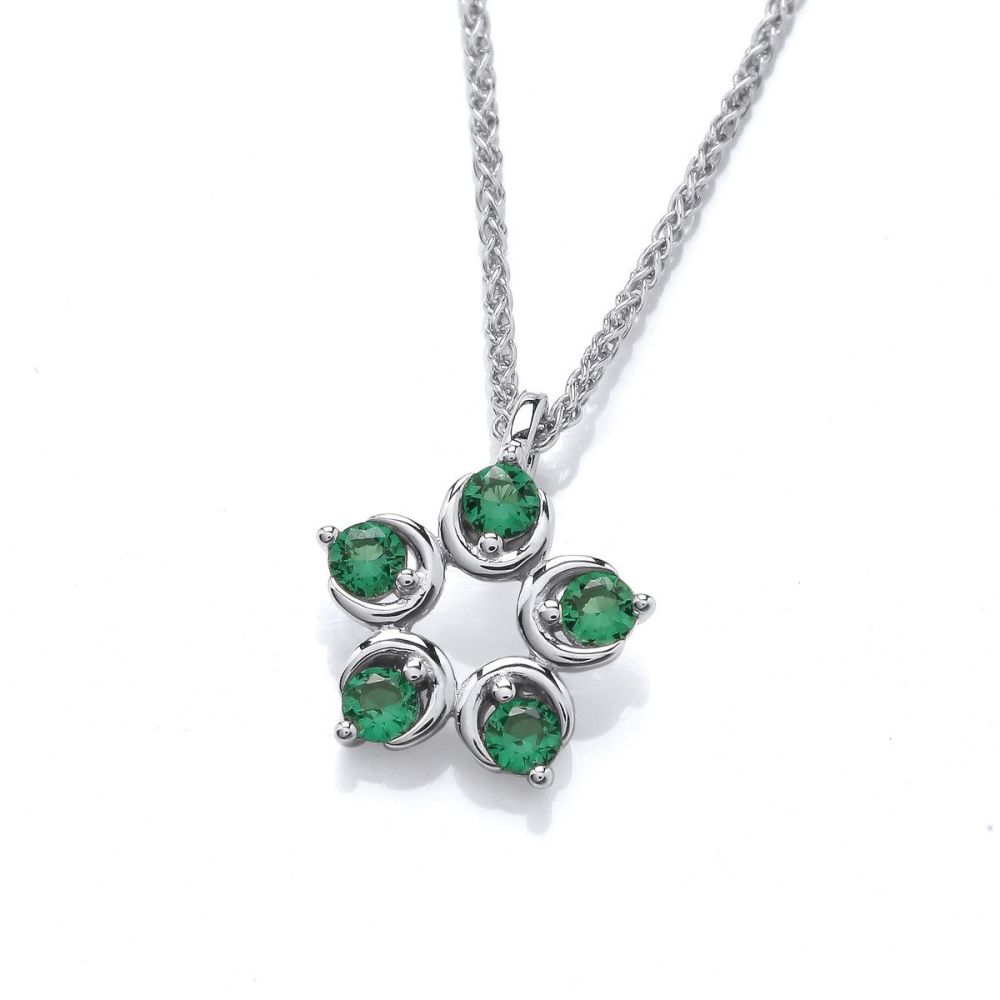 Emerald Cubic Zirconia Flower Pendant With Chain