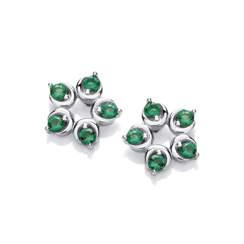 Emerald Cubic Zirconia Flower Earrings - Cavendish French