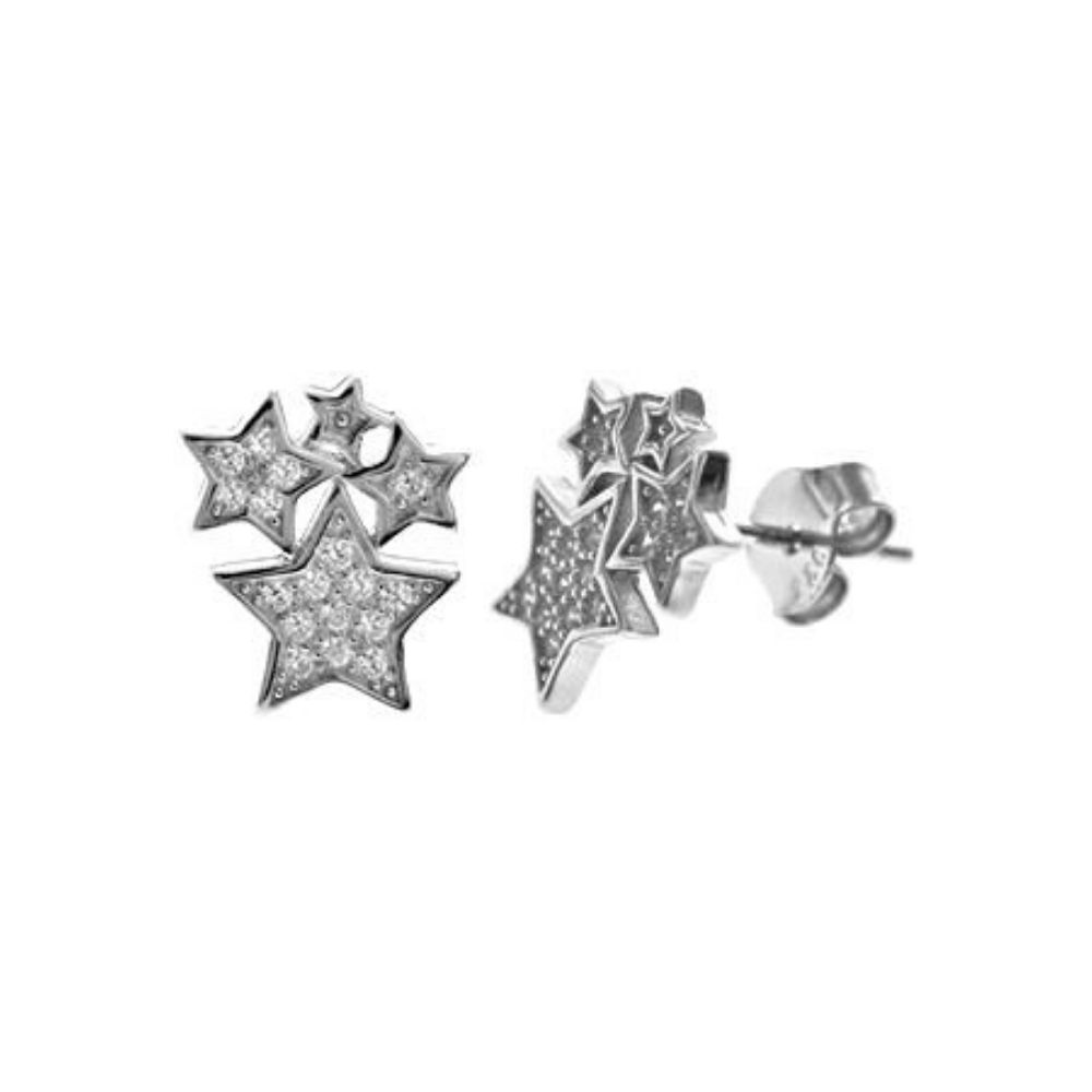 Silver Sparkling Star Cluster Earrings