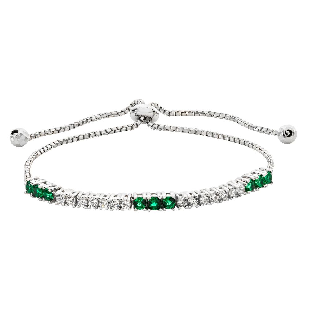 Silver & Emerald Cubic Zirconia Slider Bracelet