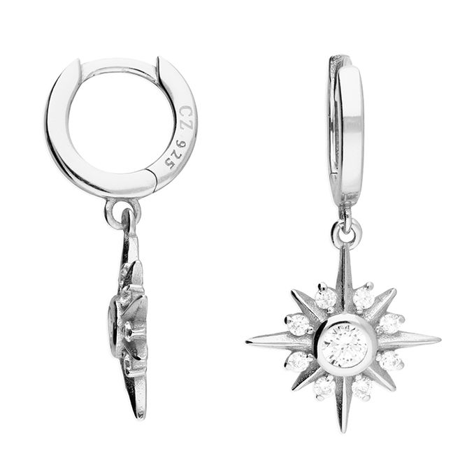 Silver Sparkling Sun Charm Huggies