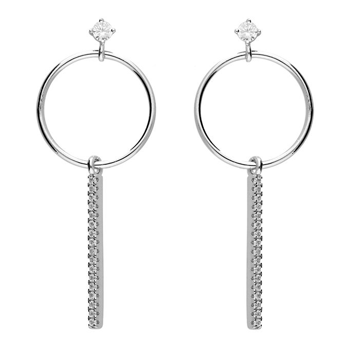 Silver Circle Bar Drop Earrings