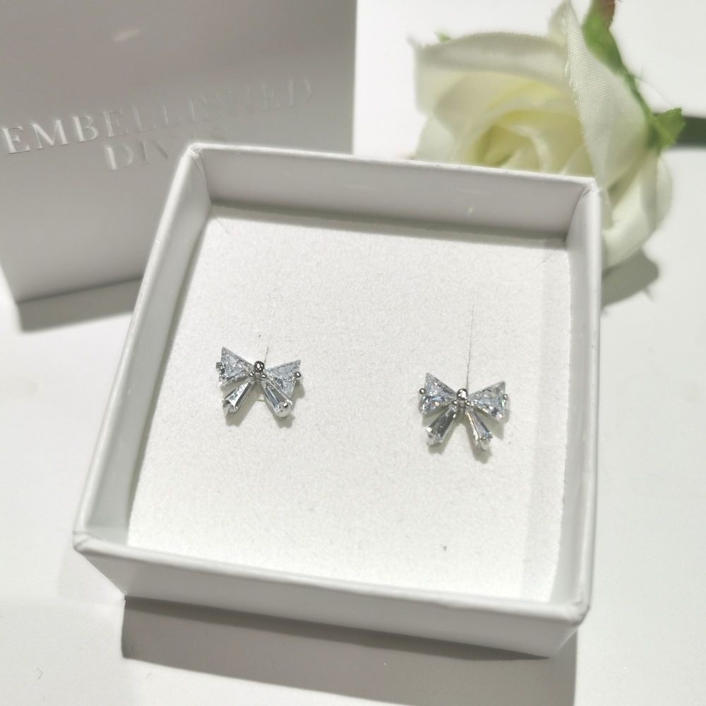 Silver Sparkling Bow Earrings