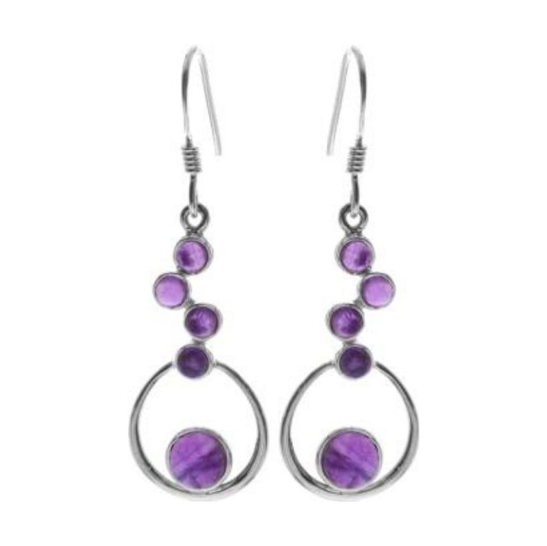 Silver and Amethyst Circle Drop Earrings