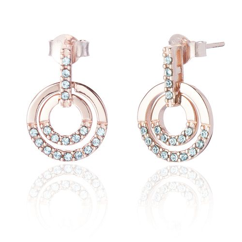 Double Circle Rose Gold & Aquamarine Cubic Zirconia Earrings