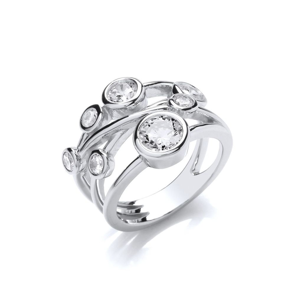 Silver & Cubic Zirconia Multi Strand Ring - Cavendish French