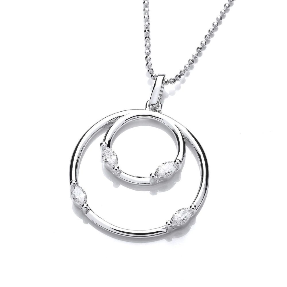 Silver & Cubic Zirconia Double Ring Pendant - Cavendish French