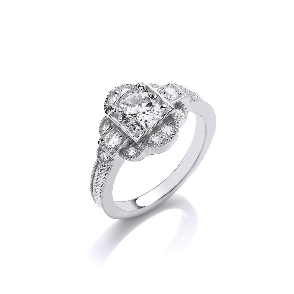 Delightfully Deco Silver and CZ Ring - Cavendish French